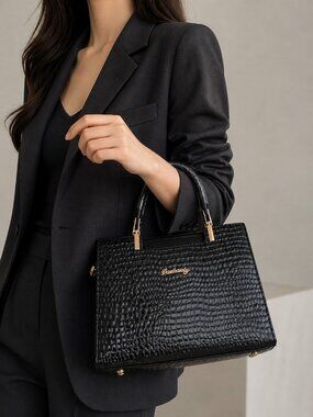 NWOT Embossed Croc PU Leather Navy Satchel Removable Crossbody Strap
